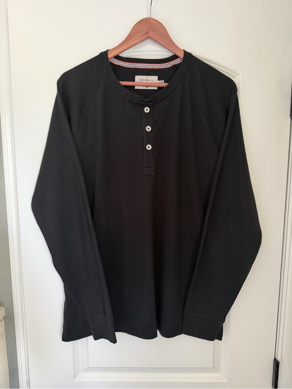 The Normal Brand Black Long-Sleeve Henley Tee